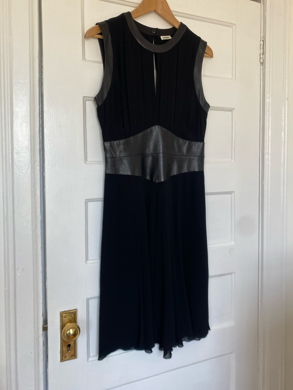 L’Agence black midi dress with lambskin leather panels